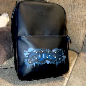 Coach (C6686) Westway Medium Black Smooth Leather Graffiti Logo Backpack BookBag